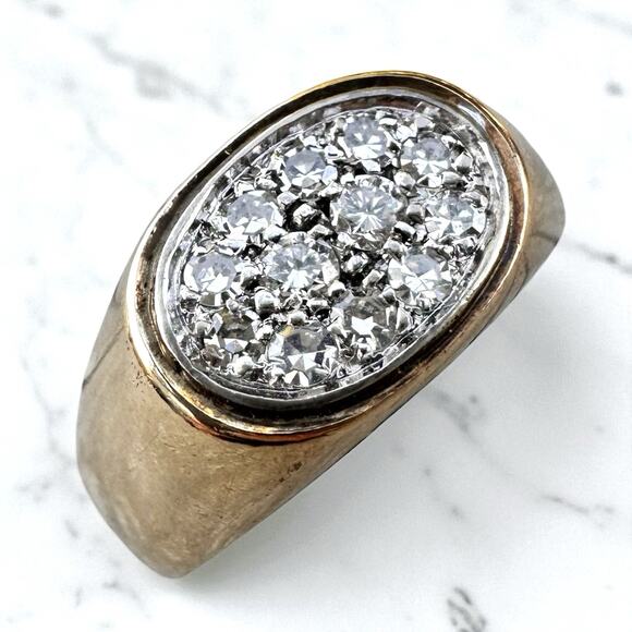 Vintage 14K Gold Diamond Signet Ring Cluster Men’s Biker Signed Sevan Size 10.5 - Picture 5 of 8